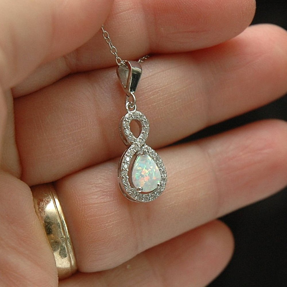 White Lab Opal Infinitive Pendant NEW - Picture 3 of 4